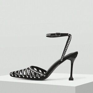 Black Glamorous Women's Rhinestone Buckle High Heel Shoes